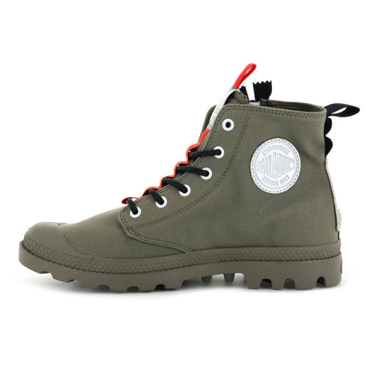 Palladium Pampa Hi Ticket To Earth Men's Boots Olive | UK V453-XLH